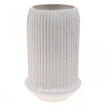 Ceramiczny wazon z rowkami Biały ceramiczny wazon Ø13cm W20cm