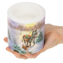 Produkt Świeca filarowa zimowy krajobraz z motywem osła i psa 10cm