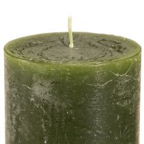 Produkt Zielone świece filarowe, 3 odcienie, jednolity kolor, rustykalne, 70x100 mm, zestaw 12 sztuk, do dekoracji i na Adwent