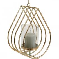 Lampion wiszący świecznik na tealighty metalowa złota łezka H22,5cm