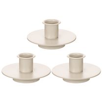 Produkt Metalowy świecznik w kolorze matowego beżu, mały świecznik na świece stożkowe, 8 cm, 3 sztuki