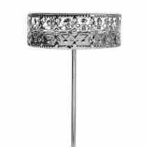 Produkt Kwiatowe świeczniki do wtykania srebrne Ø7,4cm W12,5cm wygląd antyczny 4 szt