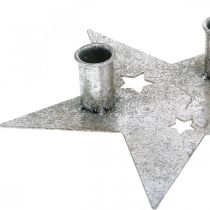 Produkt Gwiazda do dekoracji świecy, dekoracja metalowa, świecznik na 2 świece stożkowe srebrne, wygląd antyczny 23cm × 22cm