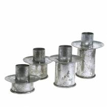 Produkt Zestaw świeczników schodkowych srebrny antyczny Ø9,5-10,5cm H7-14cm 4szt.