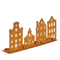 Produkt Świeczniki świąteczne, dekoracje, domki, rdza, 52×12cm