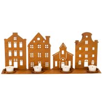 Produkt Świeczniki świąteczne, dekoracje, domki, rdza, 52×12cm