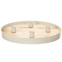 Produkt Okrągła drewniana podstawka na cztery świece stożkowe, 30 cm