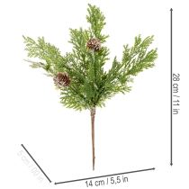 Produkt Sztuczna gałązka sosnowa z szyszkami, ośnieżona, 28 cm, 6 szt.