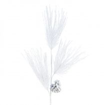 Sztuczna gałązka sosny z szyszkami biały brokat L55cm