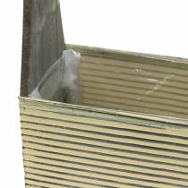 Planter with Handle Cream, Grey White Washed Wood Metal 30×12,5cm/28×12cm Set of 2