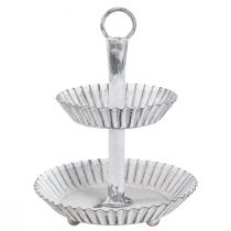 Produkt Patera na ciasto Shabby Chic, metalowa, biała, 2 poziomy Ø16,5 cm