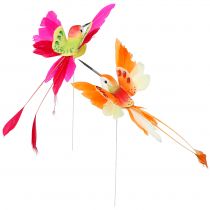 Koliber na druciku do naklejania Różowy, Pomarańczowy 17cm 6szt.