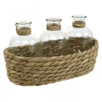 Kosz dekoracyjny z 3 butelkami dekoracja stołu trawa morska naturalna 22×11,5×14cm