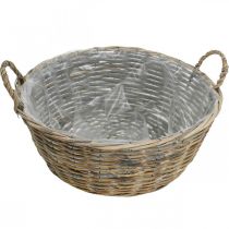 Produkt Duży wiklinowy kosz z uchwytami, naturalna biel, doniczka XL w stylu rustykalnym, dekoracyjny kosz na rośliny i do przechowywania, Ø51 cm