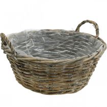 Kosz z uchwytami, doniczka, muszla wiklinowa naturalna, myta biała W15cm Ø35cm