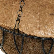 Kosz na rośliny do zawieszenia, kosz wiszący wykonany z metalu, włókna kokosowe naturalne, czarny W15cm Ø30,5cm