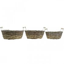 Produkt Naturalny kosz do sadzenia, kosz z uchwytami, donica shabby chic myty biały dł.31/27,5/24cm wys.11,5/10cm zestaw 3 szt.