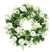 Wianek kwiatowy deco biały Bellis wianek na drzwi jedwabne kwiaty Ø30cm