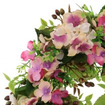 Wianek kwiatowy z hortensjami i jagodami różowy Ø30cm