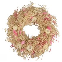 Produkt Wianek dekoracyjny wianek owsiany naturalny wianek kwiaty ze słomy różowy Ø29cm