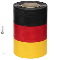 Produkt Wstążki do wieńców Moiré 150 mm czarno-czerwono-złote z francuskim efektem Moiré, rolka 25 m do dekoracji i ceremonii pogrzebowych