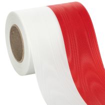 Produkt Wstążki do wieńców Moiré biało-czerwone 100 mm