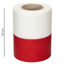 Produkt Biało-czerwona wstążka do wieńca z mory, 125 mm - wstążka żałobna, wstążka ozdobna, wstążka kokardka, wstążka świąteczna, rolka 25 m
