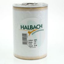 Produkt Elegancka wstążka do wieńca z mory ze złotym brzegiem, dekoracja ślubna, wstążka żałobna, biała, 150 mm x 25 m