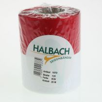 Produkt Biało-czerwona wstążka do wieńca z mory, 125 mm - wstążka żałobna, wstążka ozdobna, wstążka kokardka, wstążka świąteczna, rolka 25 m