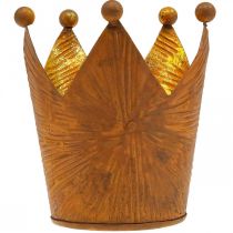 Produkt Świecznik na herbatę korona rdza złoty wygląd metalowa dekoracja wys.11cm