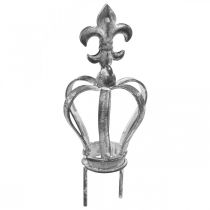 Ozdobna korona wtyczki wykonana z szarego metalu, sprana biel Ø6,5 cm W12 cm
