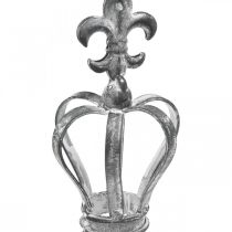 Ozdobna korona wtykowa z metalu szarego, myta biała Ø6,5cm W12cm