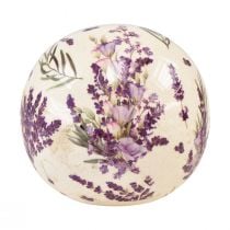 Kula ceramiczna z motywem lawendy, dekoracja ceramiczna fioletowo-kremowa 12cm