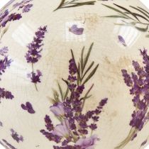 Produkt Kula ceramiczna z motywem lawendy, dekoracja ceramiczna fioletowo-kremowa 12cm