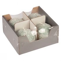 Produkt Zestaw 4 zielonych świec kulkowych 8 cm, brokatowych, świątecznych, dekoracyjnych świec adwentowych w kształcie śnieżki