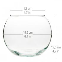 Produkt Wazon szklany w kształcie kuli, przezroczysty, okrągły, stołowy, wazon na kwiaty Ø15,5 cm, wys.12,5 cm