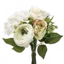 Bukiet sztucznych kwiatów deco róże ranunculus hortensja wys. 23 cm