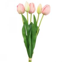 Sztuczne kwiaty tulipan różowy, wiosenny kwiat 48cm pakiet 5 sztuk