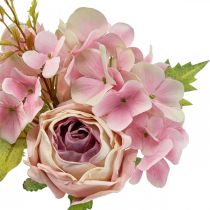 Bukiet sztuczny, bukiet hortensji z różami różowy 32cm