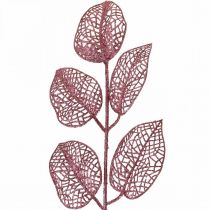 Produkt Sztuczne rośliny, liście dekoracyjne, sztuczna gałąź różowy brokat L36cm 10szt