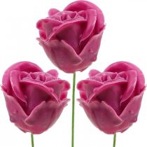 Sztuczne róże wosk fuksja róże dekoracyjne róże wosk Ø6cm 18 sztuk