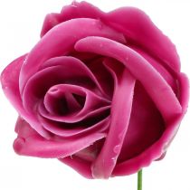 Sztuczne róże wosk fuksja róże dekoracyjne róże wosk Ø6cm 18 sztuk