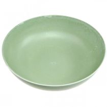 Produkt Doniczka okrągła, dekoracja kwiatowa, miska plastikowa, pojemnik na kompozycje, kolor zielony, biały w cętki, wys. 8,5 cm, Ø30 cm