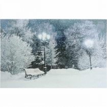 Obraz LED Świąteczny pejzaż zimowy z ławką w parku Fototapeta LED 58x38cm