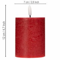 Produkt Świeca słupkowa LED z prawdziwego wosku w kolorze czerwonym z timerem i ciepłym białym światłem, 12 cm