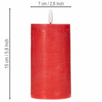 Produkt Świeca filarowa LED w kolorze czerwonym z timerem i ciepłym białym światłem, wykonana z prawdziwego wosku, 15 cm