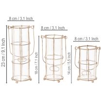 Produkt Latarnia ogrodowa, metalowa lampa wiatrowa Ø8,5cm H23/18,5/14,5cm zestaw 3-częściowy