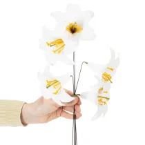 Produkt Sztuczny kwiat lilii, biały, na drucie, średni, 35 cm, 5 sztuk