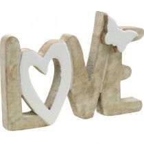 Dekoracja stołu &quot;Love&quot;, dekoracja drewniana z sercem i motylem naturalny, biały dł.24cm wys.17,5cm