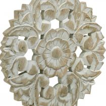 Kwiatowa mandala, drewniana dekoracja do postawienia, letnia dekoracja, dekoracja stołu shabby chic natural, biała W54.5cm Ø34cm